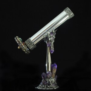 Pedestal Silver Kaleidoscope Ornate Elestial Amethyst Collectors Metalwork  by Darlene Musser