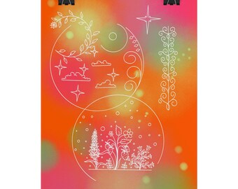 Boho Celestial Floral Poster | Rolled Poster