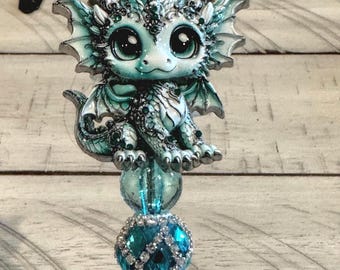 Teal Dragon Beaded Pen