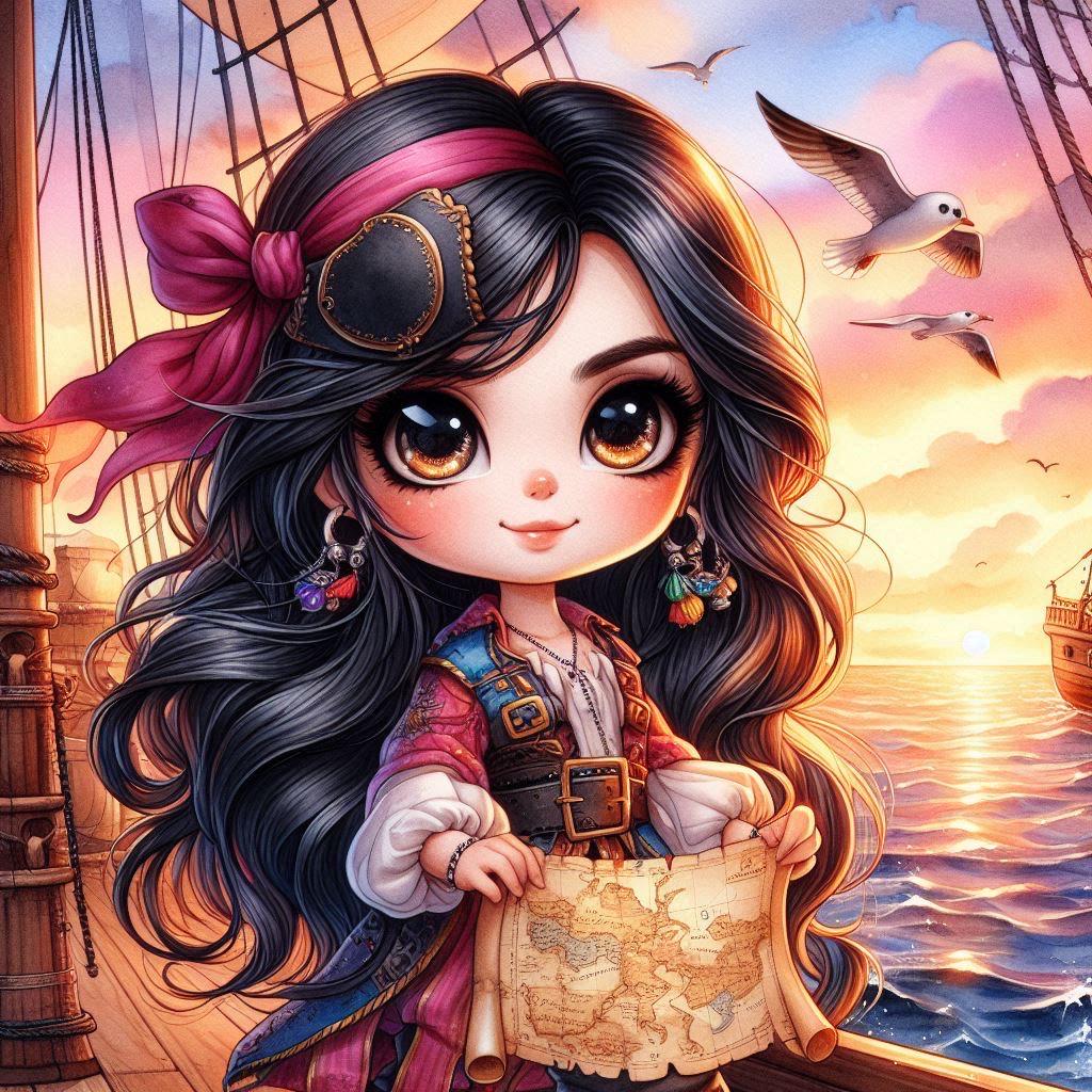Pretty Pirate Girl Watercolor Clipart: Pirate Ship Scene (13 JPG Files ...