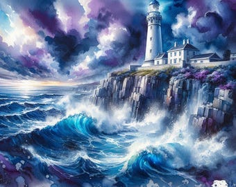 Spooky Lighthouses Watercolor Clipart (18 JPG Files)
