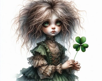 Sad Shamrock Girl Watercolor Clipart Clipart: (12 JPG Files)