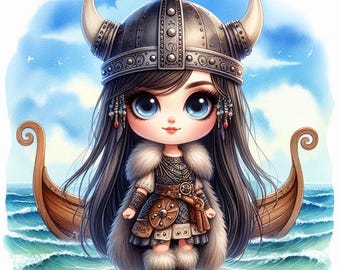 Viking Girl Watercolor Clipart: (10 JPG Files)