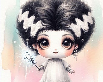 Crazy Frankenstein Girl Watercolor Clipart: (10 JPG Files)