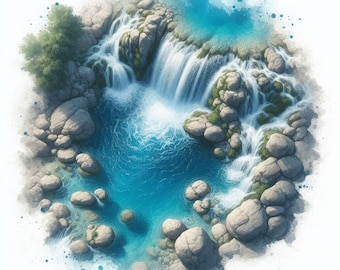 Watercolor Waterfalls Clipart: Scenic Nature Scenes (17 JPG Files)
