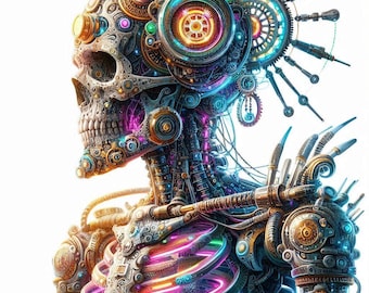 Neon Steampunk Skeleton Watercolor Clipart: (12 JPG Files)