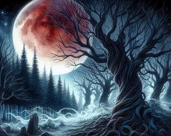 Spooky Forest Scene Watercolor Clipart: (12 JPG Files)