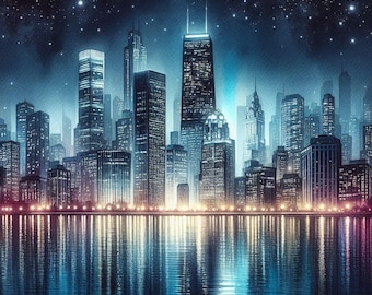 City Skyline Watercolor Clipart: (14 JPG Files)