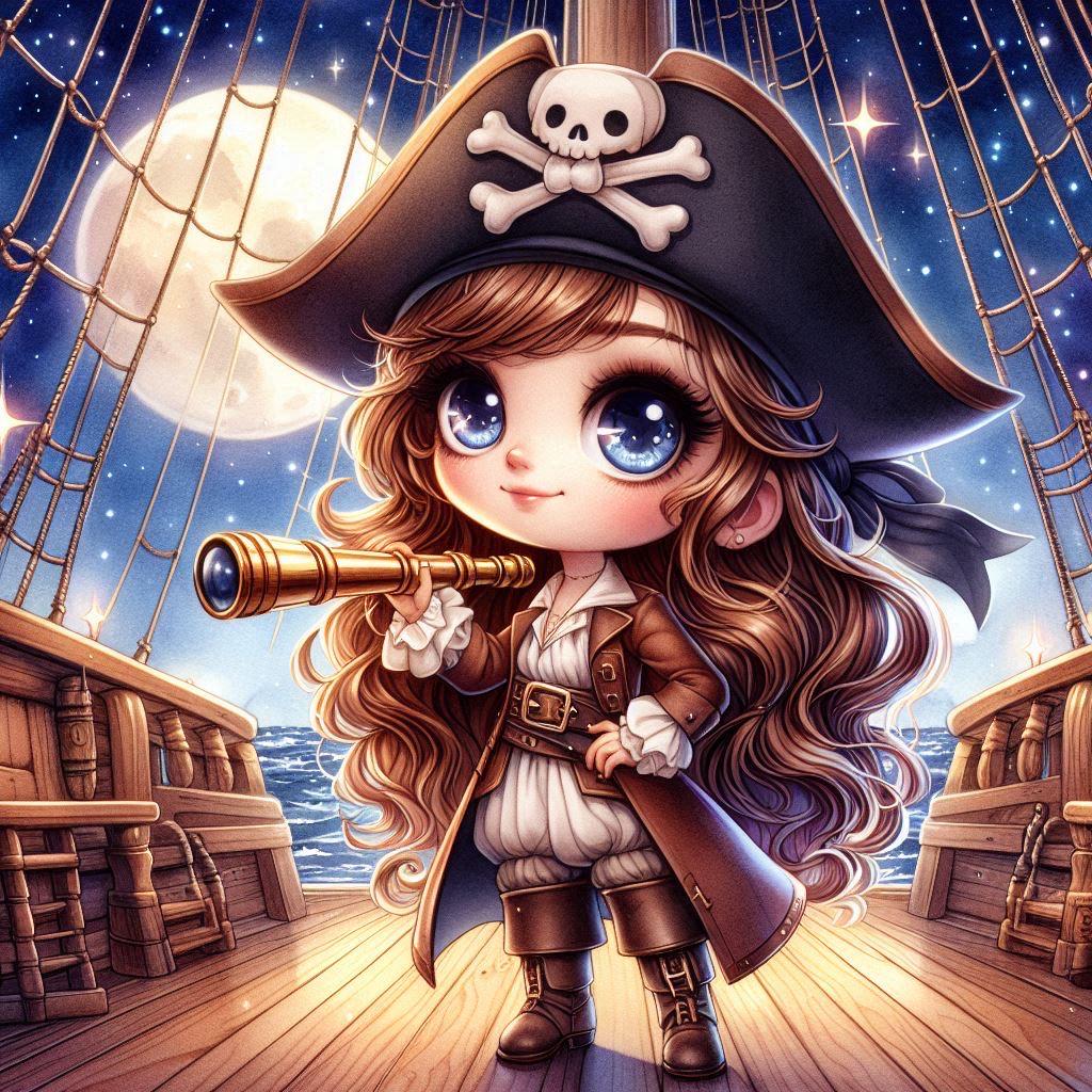 Pretty Pirate Girl Watercolor Clipart: Pirate Ship Scene (13 JPG Files ...