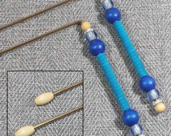 Bronze Dowsing Rods w/ Blue Leather & Brass Sleeve Handles, Divining, DR139