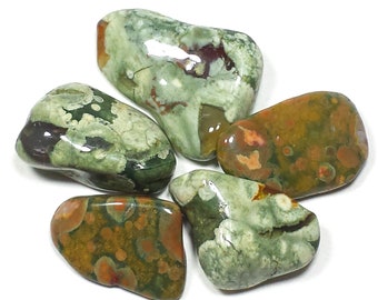 Rainforest Jasper Rhyolite Tumbled Polished Natural Stones, 5 Piece Set, Avg Size 1.2 Inch