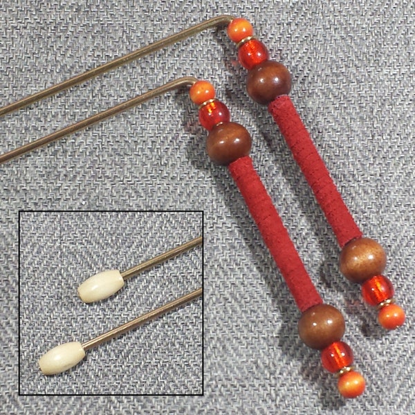 Bronze Dowsing Rods w/ Red Leather & Brass Sleeve Handles, Divining, DR138