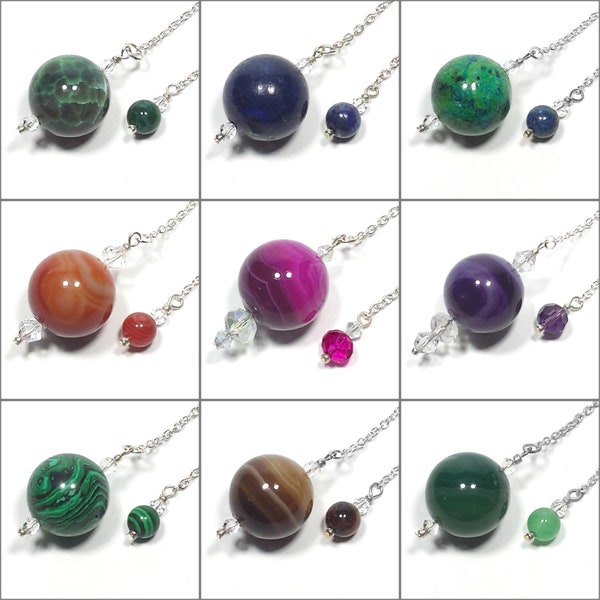 Crystal Pendulum, Smooth Sphere w/ Crystal or Czech Glass Finger Grip, Choose Your Stone