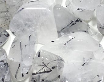Tourmaline Rutilated Quartz Tumbled Stones, Polished Crystals, 8 oz Lot