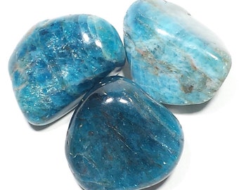Blue Apatite Tumbled Polished Crystal Stones, 3 Piece Set, Avg Size 1.4 Inch
