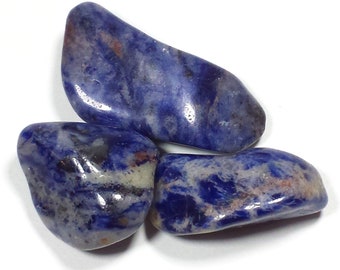 Blue Sodalite Tumbled Polished Crystal Stone, 3 Piece Set, Avg Size 1.2 Inch