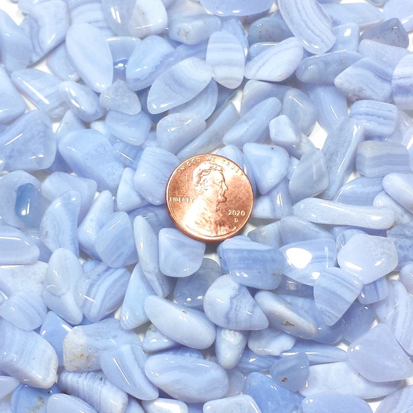 Blue Lace Agate Tumbled Polished Natural Stones, EXTRA SMALL Size, Gift or Display Boxed, 4 Set Sizes, Your Choice