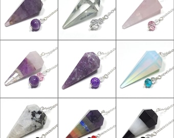 Faceted Point Crystal Pendulums with Czech Glass Finger Grips, Choose Your Stone