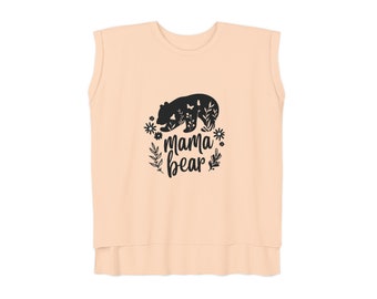 Mama Bear Womens Flowy Rolled Cuffs Muscle Tee