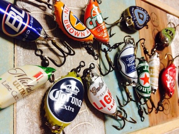 6 Pack Beer Caps Fishing Lures Groomsman Gifts Recycled Fishing  Hooks-bottle Cap-guy Fishing Gift-beer Lover Outdoorsman 