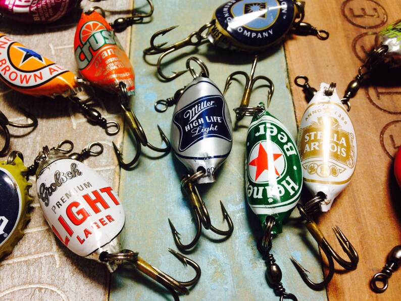 6 Pack Beer Caps Fishing Lures Groomsman Gifts Recycled Etsy