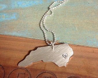 Sterling silver state necklace- state shaped jewelry- north carolina jewelry -home