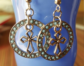 Turquoise Cross Earrings