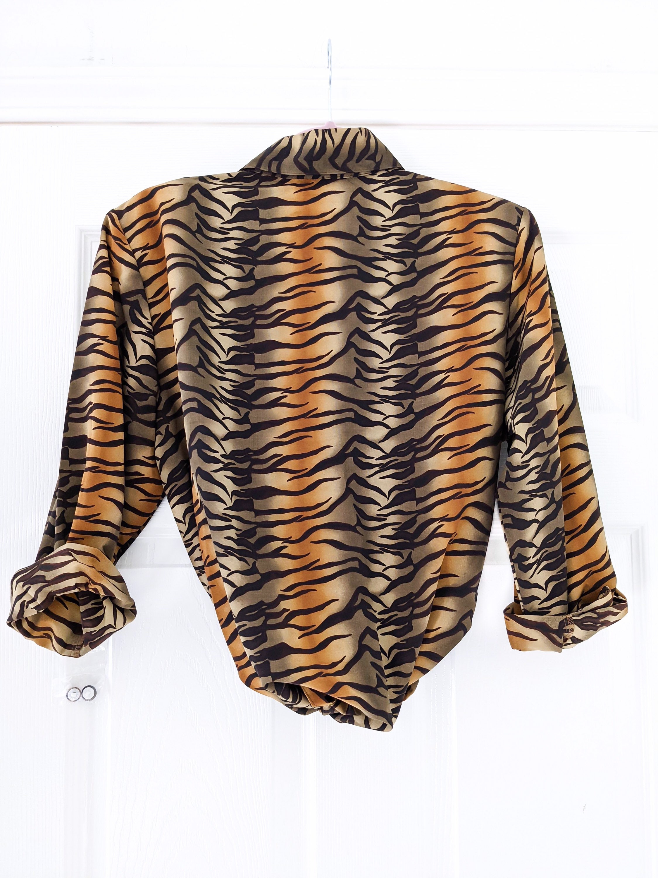 Vintage Brown Tiger Striped // 90s Women's Dress Shirt Etsy