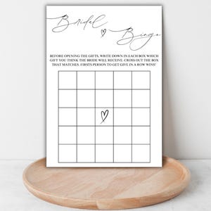 Bingo para novias, juego minimalista para despedida de soltera, juegos minimalistas para despedidas de soltera, juegos imprimibles modernos para despedidas de soltera, plantilla de Canva