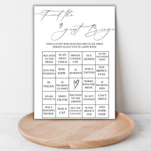 Bingo "Encuentra al Invitado", Juego minimalista para despedida de soltera, Juegos minimalistas para despedidas de soltera, Juego imprimible moderno para despedidas de soltera, Plantilla de Canva