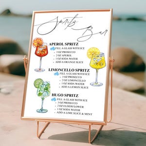 Insegna per Spritz Bar, Insegna per Cocktail Speciali, Menù Cocktail Speciali modificabili, Menù Bar per Matrimoni stampabile, Modello Canva