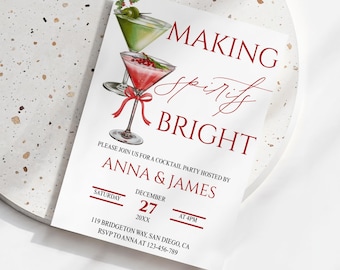 Holiday Cocktail Party Invitation Template: Making Spirits Bright Invite (Canva)