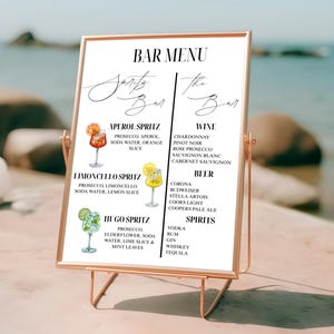 Spritz Bar Schild, Hochzeitsbar Menü Schild, bearbeitbares Cocktailmenü Schild, Spritz Getränkekarte Schild, Aperol Spritz Getränkekarte, Canva Vorlage