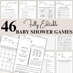 Baby Shower Game Bundle, Minimalist Baby Shower Game Pack, Gender Neutral Baby Games Bundle, Printable Baby Games Template Canva