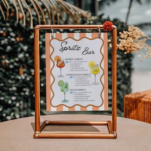 Spritz Bar Menü-Schild: Aperol, Hugo, Limoncello Cocktails (bearbeitbare Vorlage, digitaler Download)