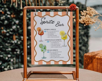 Spritz Bar Menu Sign: Aperol, Hugo, Limoncello Cocktails (Editable Template, Digital Download)