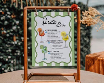 Spritz Bar Sign: Aperol & Limoncello Cocktail Recipe, Printable Menu (Canva Template Digital Download)