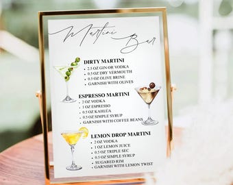 Letrero de bar de Martini: Menú de cócteles exclusivos, plantilla editable de Canva (5x7, 8x10, 11x14, 16x20, 18x24)