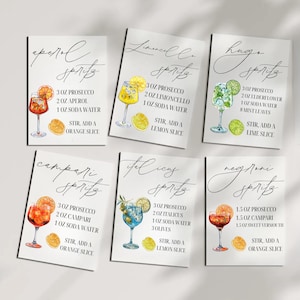 Bundle d'enseignes Spritz Bar, modèle de recette de cocktail modifiable, enseigne de bar à cocktails Spritz, enseigne de recette de boisson cocktail, enseignes de bar douche nuptiale