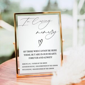 In Loving Memory Wedding Sign, Lost Loved Ones Remembrance Sign, Minimalist Wedding Memorial Sign, Forever In Our Hearts, Canva Template