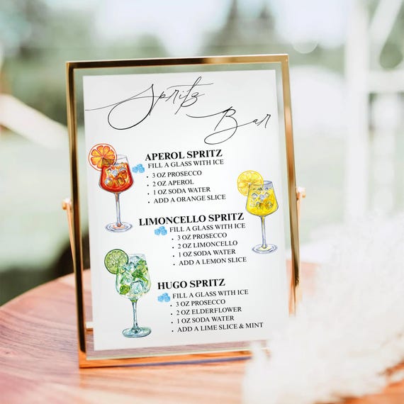 Editable Spritz Bar Sign: Wedding Cocktail Menu Canva Template (Digital Download 5x7-18x24in )