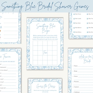 Dusty Blue Bridal Shower Games, Blue Floral Bridal Party Games, Something Blue Before I Do, Editable Canva Template, Instant Download