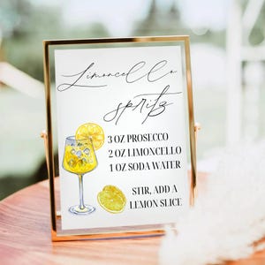 Limoncello Spritz Bar-Schild, Limoncello Spritzer Rezeptvorlage, Spritz Bar Menü-Schild, Limoncello Spritz Schild, DIY Cocktail Drink Schild Canva