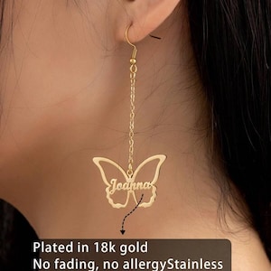 Stainless Steel Butterfly Tassel Customized Name Dangle Earrings-Personalized Earrings- Suitable For Party- Jewelry-Family Birthday