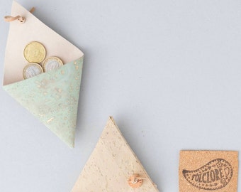 Cork Triangle Coin Purse Wallet - Sustainable Vegan Portuguese Gift Handcrafted with Coloured Double-Sided Cork Fabric, Eco-Friendly Design