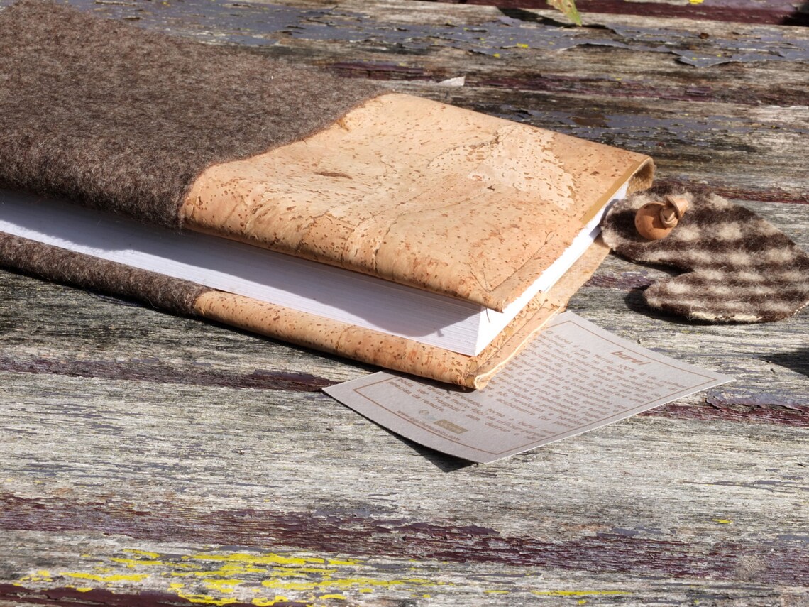 Book Cover Made of Cork Fabric and Felted Wooven Pure Wool Etsy