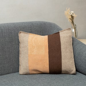 Cork leather pillow cover with burel - Portuguese boiled wool fabric. Eco-friendly cushion case, farmhouse sustainable design gift