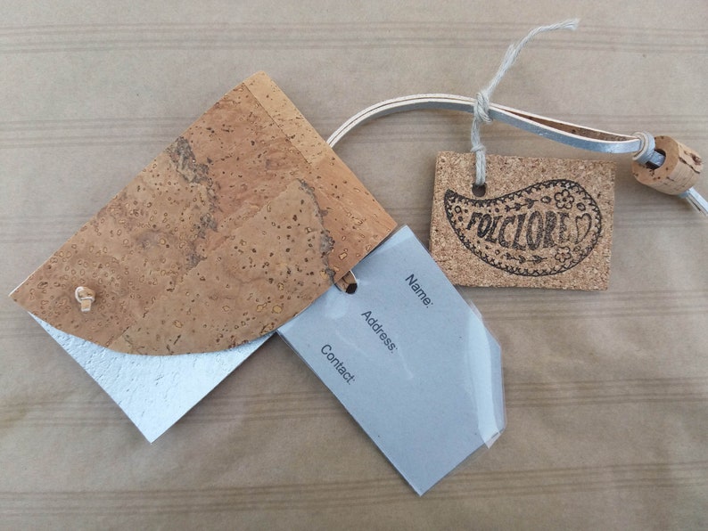 Cork Leather Luggage Tag, Simple and Sustainable Travel Gifts perfect for world travellers, Eco-friendly vegan Leather Baggage identifier image 2