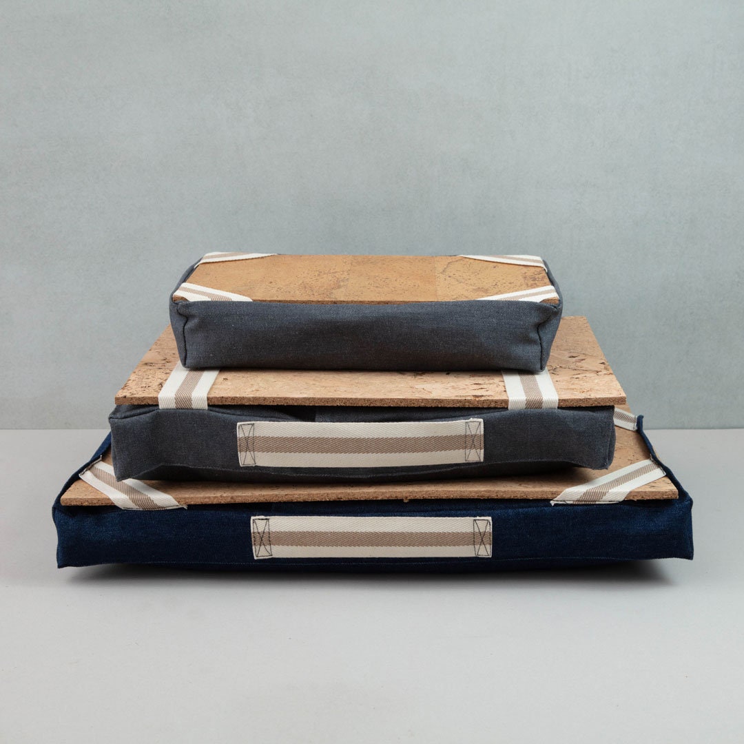Denim lap desk w/ cork board & filling. Different colours and sizes available. Cork fabric handle and flap pocket options - FREE SHIPPING