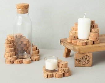 Cork Bottle and Candle Holder. Crafted from cork discs, available in three sizes. Choose with or without a candle.